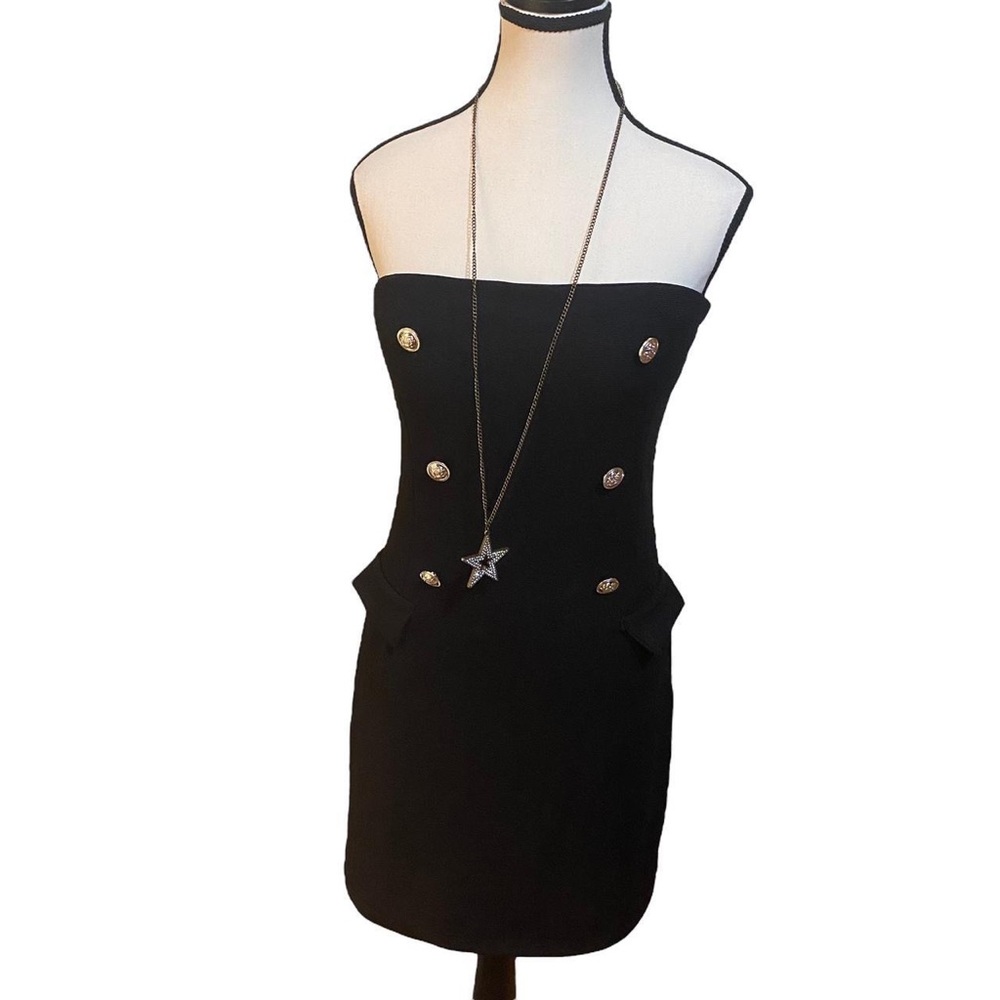 Vintage Black Double Breasted Silver Button Dress ⋆｡‧₊°♱༺𓆩❦︎𓆪༻♱༉‧₊˚.